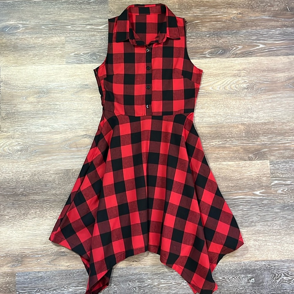 Handmade Vintage Buffalo Plaid Handkerchief Skirt Shirt Dress